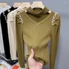 Women's Sweaters Black Green Nail Bead V Neck Korean Style Harajuku Spring Autumn Winter Knitted Vintage Pullover Fashion 2023