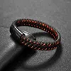 Charm Bracelets Fashion Men Jewelry Black/Red Braided Leather Bracelet Titanium Steel Magnetic Clasp Bangles Male Gift