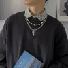 Anhänger Halsketten Hip Hop Würfel Buchstaben Imitation Perlen Perlen handgefertigtes Doppelschicht Bijoux Geometrische Flamme Männer Halskette Femme