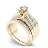 Anelli a grappolo Wukalo Cute Female Big Zircon Ring Set Crystal Gold Color Bridal Wedding Gioielli Promise Impegno per la donna