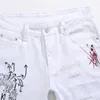 Abito da uomo di Jeans Street Stampa personalizzata White Skinny Hip Hop Casual MOTORCYCLE Stretch Denim Pants