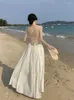 Casual jurken schattige mode sexy backless mouwloze maxi sprookjesjurk vrouwen zomer witte halter bandage lady strand feest outfits solide