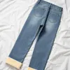 Jeans femminile 2023 più velluto calda straordinario calda lunghezza della caviglia donna autunno inverno inverta pantaloni dritti elastici