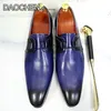 Dress Shoes LUXURY MENS SHOES BLUE BLACK POLISHED LACE UP POINTED TOE CASUAL MEN DRESS WEDDING OFFICE BUSINESS LEATHER SHOES MEN 230821