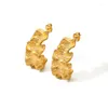 Hoop Earrings Vintage Stainless Steel 18K Gold Plated Texture Irregular Wave Shape Stud For Women
