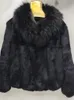 Womens Fur Faux Winter Natural Full Pelt Rabbit Coat with Fox Collar Women Jacket 230822