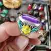 Anillos de racimo, artesanía antigua china, anillo de circón azul con incrustaciones de cloisonné de plata tibetana para mujeres y hombres, accesorios de moda