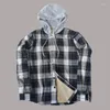 Camicie casual maschile maschile per maschile a filo invalido con cappuccio con cappuccio trapuntato camicia invernale a maniche lunghe rivestite con tasche maschi