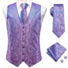 Mäns västar Hi-Tie Leisure Silk Mens Waistcoat slips set lila lila lavendel ärmlös jacka väst slipsna haky mufflink bröllop överdimensionerade