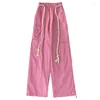 Pantalon homme américain High Street rose salopette été Dopamine casual ample hip-hop droit jambe large hommes pantalons vêtements masculins