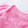 Vestidos meninas meninas garotas de verão Princesa Gaze Dress Headba nascida com babados com túnica de túnica de túnica de renda de renda rosa 0-2 t