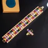 Charm Bracelets CWWZircons Heavy CZ Stone Work Multicolor Round Cubic Zircon Big Luxury Wedding Bracelet Bangle Dubai Gold Plated Jewelry CB342 230821