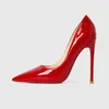 Отсуть туфли Dejah 2023 Женщины накачивают красное блестящее дно заостренное пальцем черные высокие каблуки тонкие каблуки 12 см. Сексуальная свадебная вечеринка.