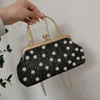 Evening Bags Summer Straw Woven Handbag Pearl Decorate Luxury Ladies Shoulder Bag Fashion Clamp Crossbody Purse Hand Made Top Clutch