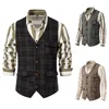 Gilets pour hommes Hommes Plaid Tweed Gilet Vintage Double boutonnage Gilet Angleterre Style Groomsmen Costumes pour le mariage