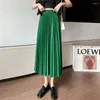 Skirts Elegant Long Womens Solid Pleated Midi Elastic Waist Maxi Skirt Korean Fashion Black Jupe Longue Femme