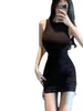 Vestidos casuales Pure Spicy Girl Vestido de cuello negro Verano 2023 Mujeres Sexy Apretado Envuelto Hip Short Pink Plisado Slim Soft Ya6N