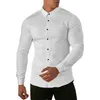 Męskie koszulki mody Modna solidna koszula Mens Super Slim Fit Male Social Business Dress Men Gym Fitness Sports Ubranie 230822