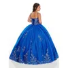 Royal Blue Mini Quinceanera Ball Gown Tulle Applicies Pärled Flower Girl For Weddings Pageant Dresses Kids Baby 328 328