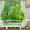 Shower Curtains 3D Printed Forest outside Window Bathroom Shower Curtain Green Natural Landscape Decoration Waterproof Curtain with Curtain R230822