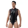 Hommes Body Shapers Hommes Brillant Métallique En Cuir Verni Clubwear Sheer Mesh Splice Lingerie Body Double Fermeture Éclair Coupe Haute Thon275n