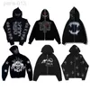 Zip Hoodie Strass Skelet Goth Sweatshirt Sport Jas Pullover Heren Gothic Oversized Hoodie met lange mouwen Y2k Jas Hoodies L0822