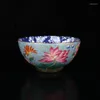 Tumblers Chinese Porcelain Peony Master Cup With Green Background And Gold Silk