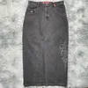 Herren Jeans Y2K Herren Streetwear Hip Hop Grafik Stickerei Vintage Wash Destressed Baggy Black Hosen Harajuku Gothic Widehose 230822