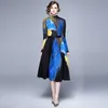 Two Piece Dress Spring Fall Runway 2 Womens Sets Colorful Floral Print O Neck Long Sleeve Top Shirt Blouse Midi Pleated Skirt Suits Outfit 230822