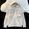 Sweats à capuche pour femmes Sweatshirts japonais mignon flocage broderie chat à capuche Y2K collège style lâche sweat fermeture éclair paresseux chic à capuche couple pull 230822