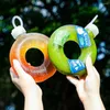 Wasserflaschen 500/350 ml niedliche Donut -Flasche Cartoon Silikon Tragbarer Reisekessel runde Tasse mit Griff Ring transparentes Trinken