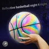 Balles Ballon de basket-ball réfléchissant holographique coloré en cuir PU jeu de nuit jeu de rue brillant basket-ball sport basket-ball lumineux 230822