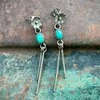 Boucles d'oreilles en peluche vintage ovale incrusté vert et bleu pierre ethnique couleur métalle de métal fleur de sculpture suspendue aux femmes longues nia6