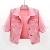 Women's Jackets Multicolor Jean Jacket Spring Autumn Women Denim Tops Pink Color Solid Short Three Quarter Sleeve
