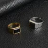 Eheringe Korean Square Obsidian Edelstahlring für Männer Jungen klassische Achate Stein Cocktail Party Schmuckbands Geschenke