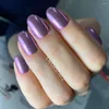 FALSE NAILS 24st Glänsande Bright Purple Short Fake with Jelly Lim Press On Artificial Full Cover Finger Tip Manicure Tool