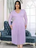Plus Size Dresses Light Purple For Women 4XL V Neck Long Sleeve A Line High midje Casual Office Daily Party Midi Outfits