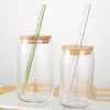 CA/EUA 16oz de sublimação de vidro lata de copos de vidro de vidro de cerveja bebida fosca com tampa de bambu e palha reutilizável