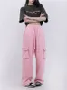 Kobiety S Pants S QWeek Cyber ​​Y2K Pink Cargo Woman Hip Hop 90s Vintage Pockets Joggers Dresspants Oversize Egirl Korean Style workowate spodnie 230822