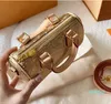 Golden Mini Bag Women Cross Body Hand Bag Print Shoulder Handbag Lady Old Flower Tote Bag Canvas Oxidized Leather Hardware Zipper