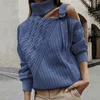 Women's Sweaters Fashion Women Turtleneck Long Sleeve Off Shoulder Colorblock Knitted Sweater Top Snap Front Fleece Cardigan