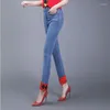 Jeans femme femmes 2023 printemps et automne chinois disque boucle couleur fendue rétro taille haute mince jambe droite pantalon Mujer