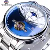 ForSining Blue Moon Fas Automatic Mens tittar på Business Watch Casual Steel Strap Waterproof Sport Mechanical Relogio Masculino236j