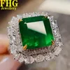 Anneaux de cluster Au750 18K Gold Ring Lab créé 6ct Square Emerald Green et Moissanite Diamond Wedding Party Anniversaire de fiançailles