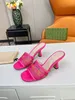 2023 Top Designer Cat Heel Slippers Mashion Slide Mesh Leather Beach Slippers Indoor Travel Shoes Summer 35-42