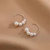 Brincos de argola Sterling Silver Silver Pearl Light Luxury feminino Spring Small Modern Hoops for Women