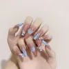 False Nails 24st/set nagelkonst falsk med diamanter rosa silverglitter som bär återanvändbar lång ballerina tryck på tips