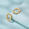 Hoop Earrings AIDE Snake-shaped Green Geometric Crystal Earring 925 Sterling Silver Ear Buckle For Women Kolczyki Srebrne