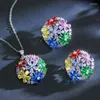 Brincos de colar Set Beaqueen Sparkling Big Half Round Round Ball Colorful Colorful Cubic Zirconia Crystal Stud Brincha Jóias para mulheres JS118