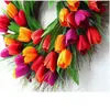 Decoratieve bloemen kunstmatige tulp krans deur hangende bord valentijnsdag gelukkige paasmuur decor lente slinger wiet festivalkamer